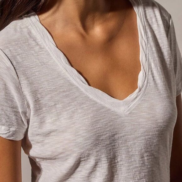 NWT James Perse 0 XS Sheer Slub Casual V Neck Tee Shirt Top White Short Sleeve - Picture 10 of 12